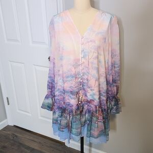 Dalia MacPhee Forest Blue Purple Tie Dye Fairycore Multicolor V-Neck Size Medium